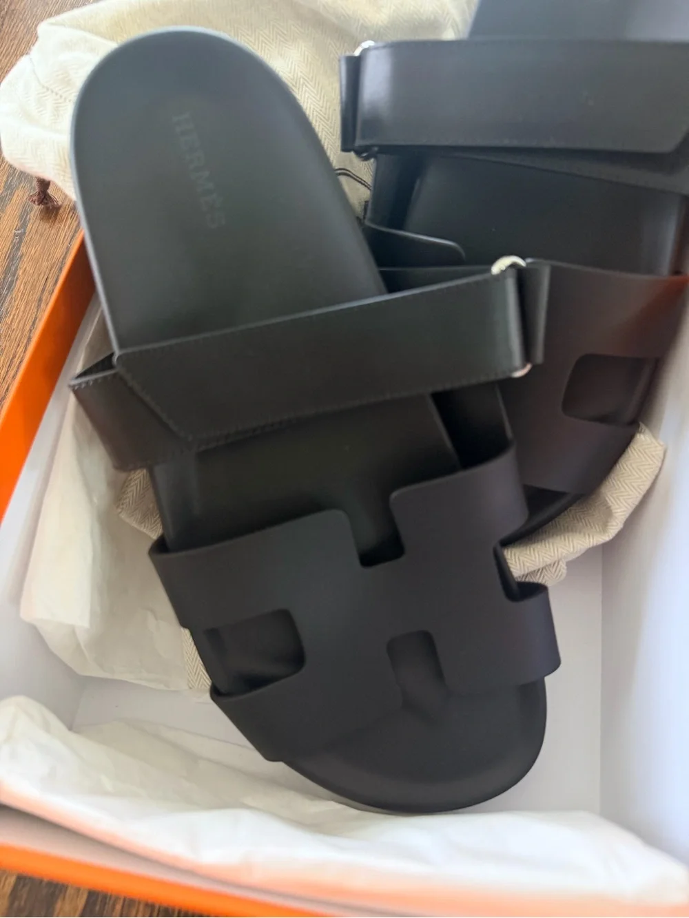 Hermès Black Chypre Sandal Slide